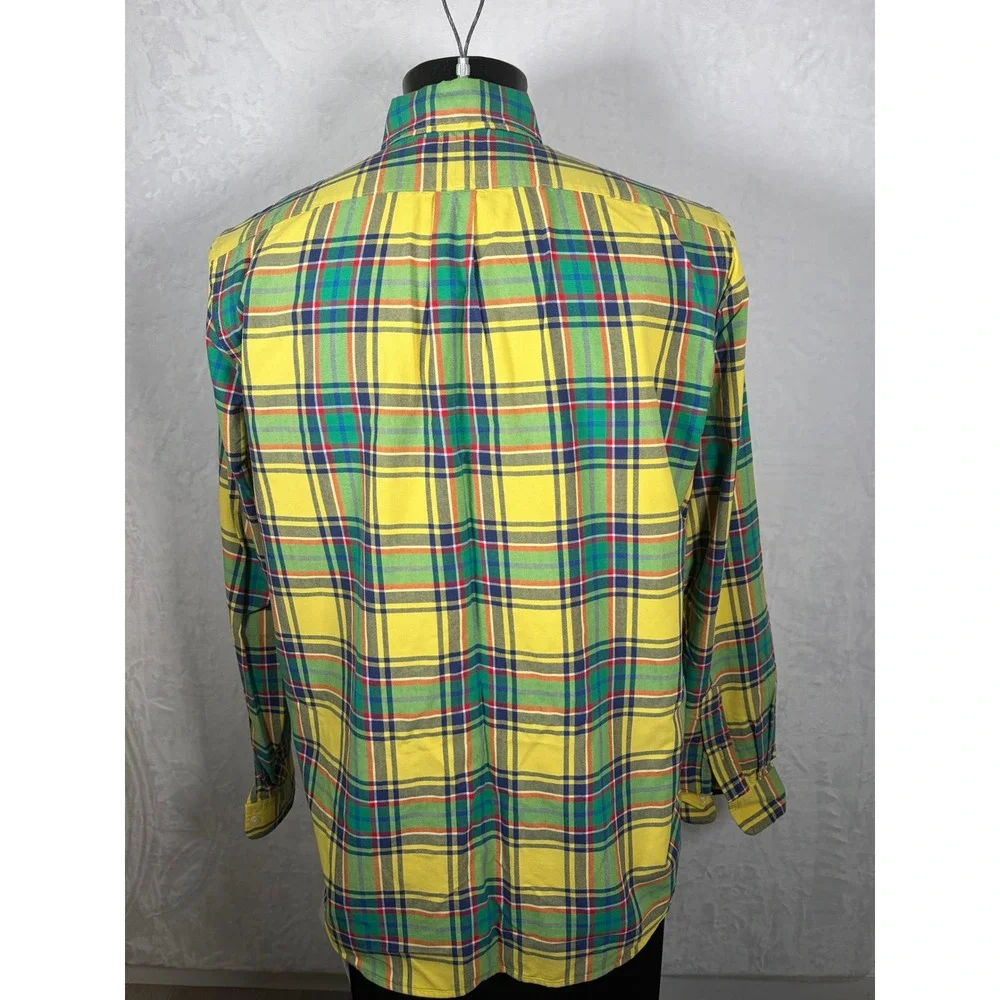 Polo Ralph Lauren Mens Classic Fit Button Down Shirt Yellow Green Plaid Size XL